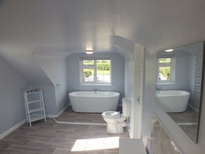 Hair dryer, towels, toilet paper