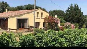A two-story house with a tiled roof, a front porch, and a garden in front. - La Maison Tourouzelle (Lauraguel)