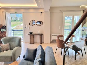 Living area - Seaside 2 level Maisonette 130sqm , 15' Macynia (Macynia)