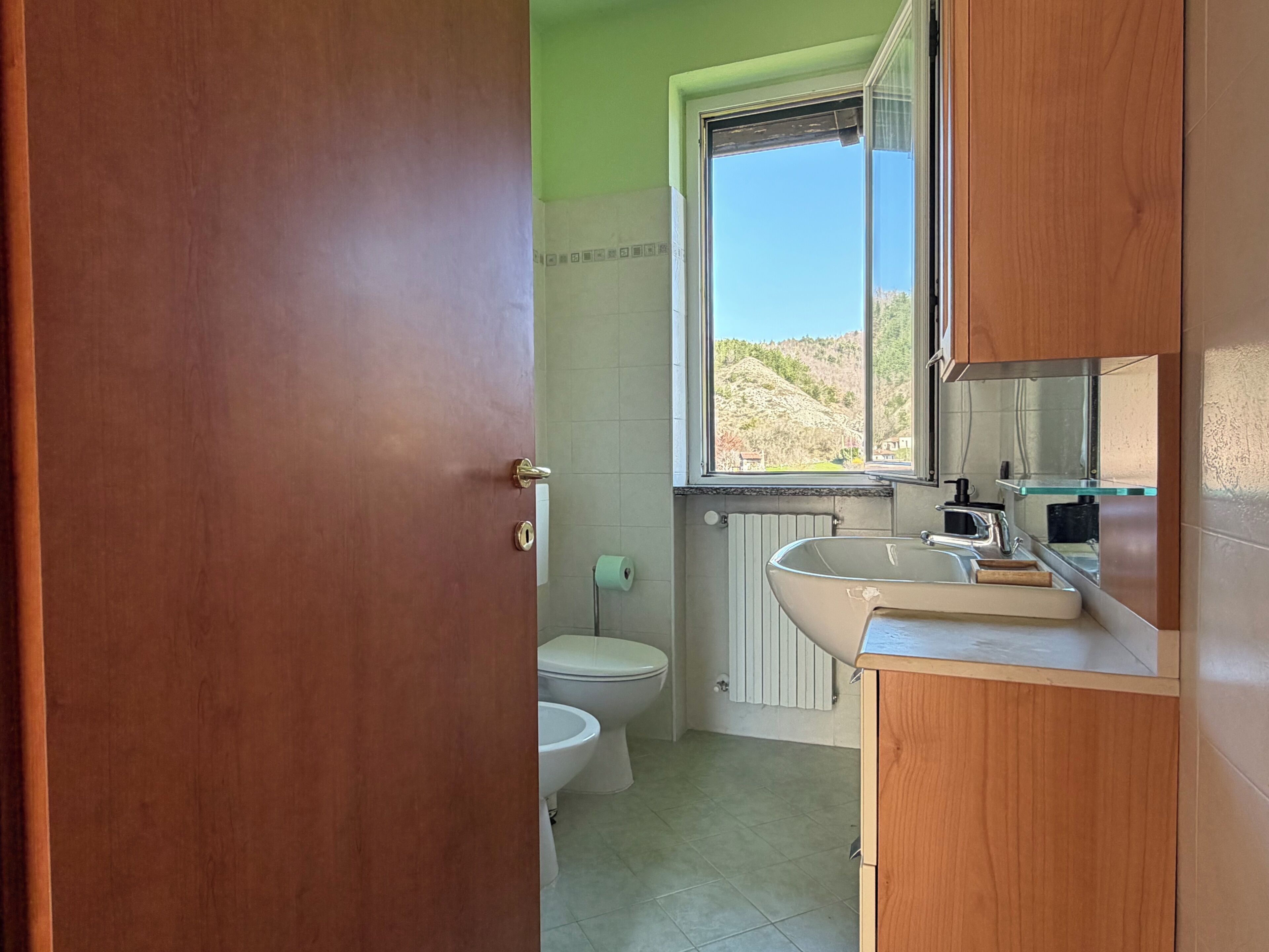 A bathroom with a toilet, a sink, and a window.