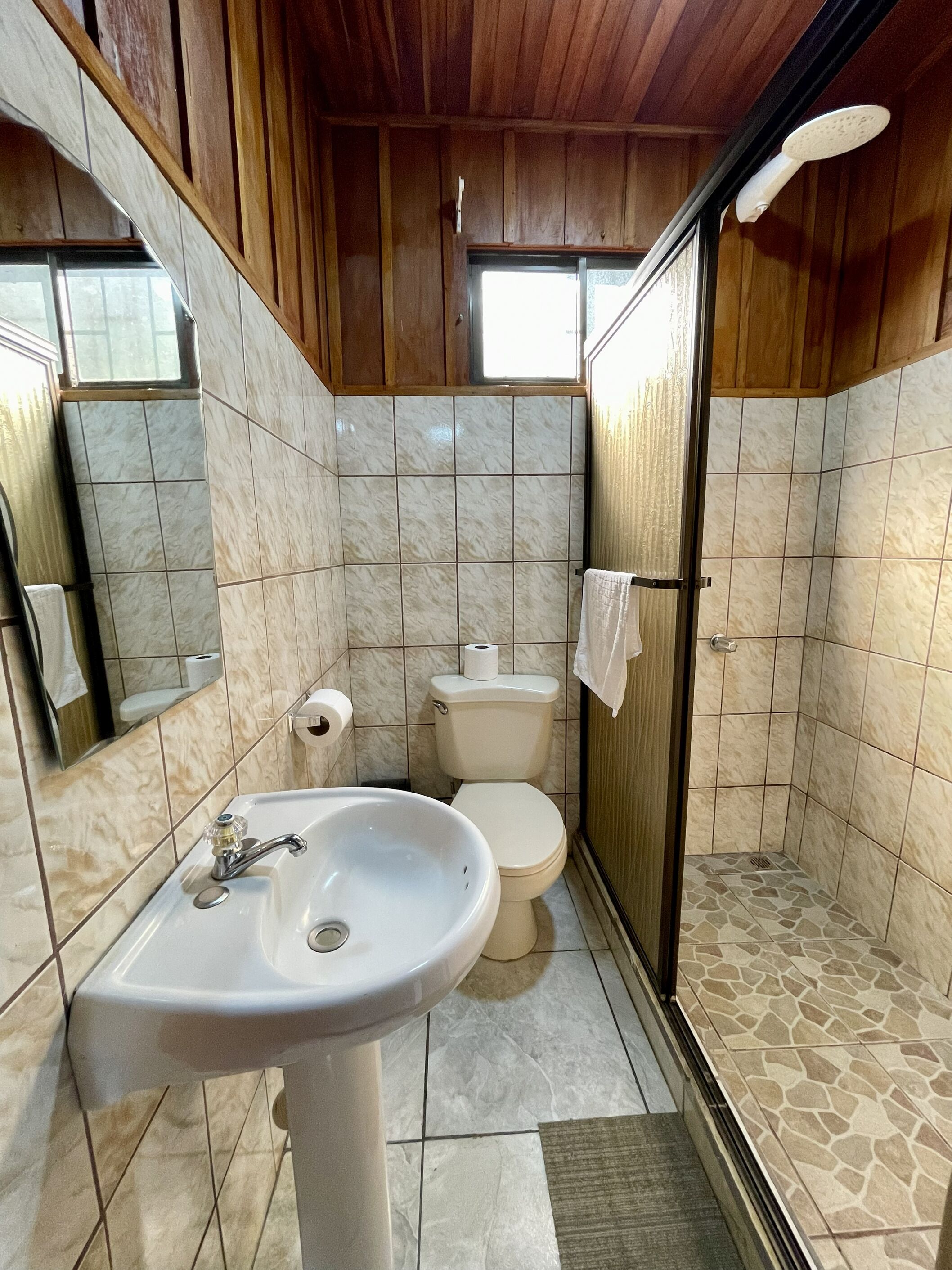 Serviettes fournies, savon, papier toilette