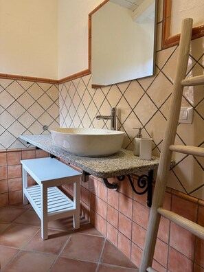 Douche, sèche-cheveux, bidet, serviettes fournies