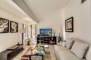 House, Multiple Beds, Pool Access, Garden View (Sonora) | Living area | Fireplace - Modern Club Med Oasis (Palm Springs)
