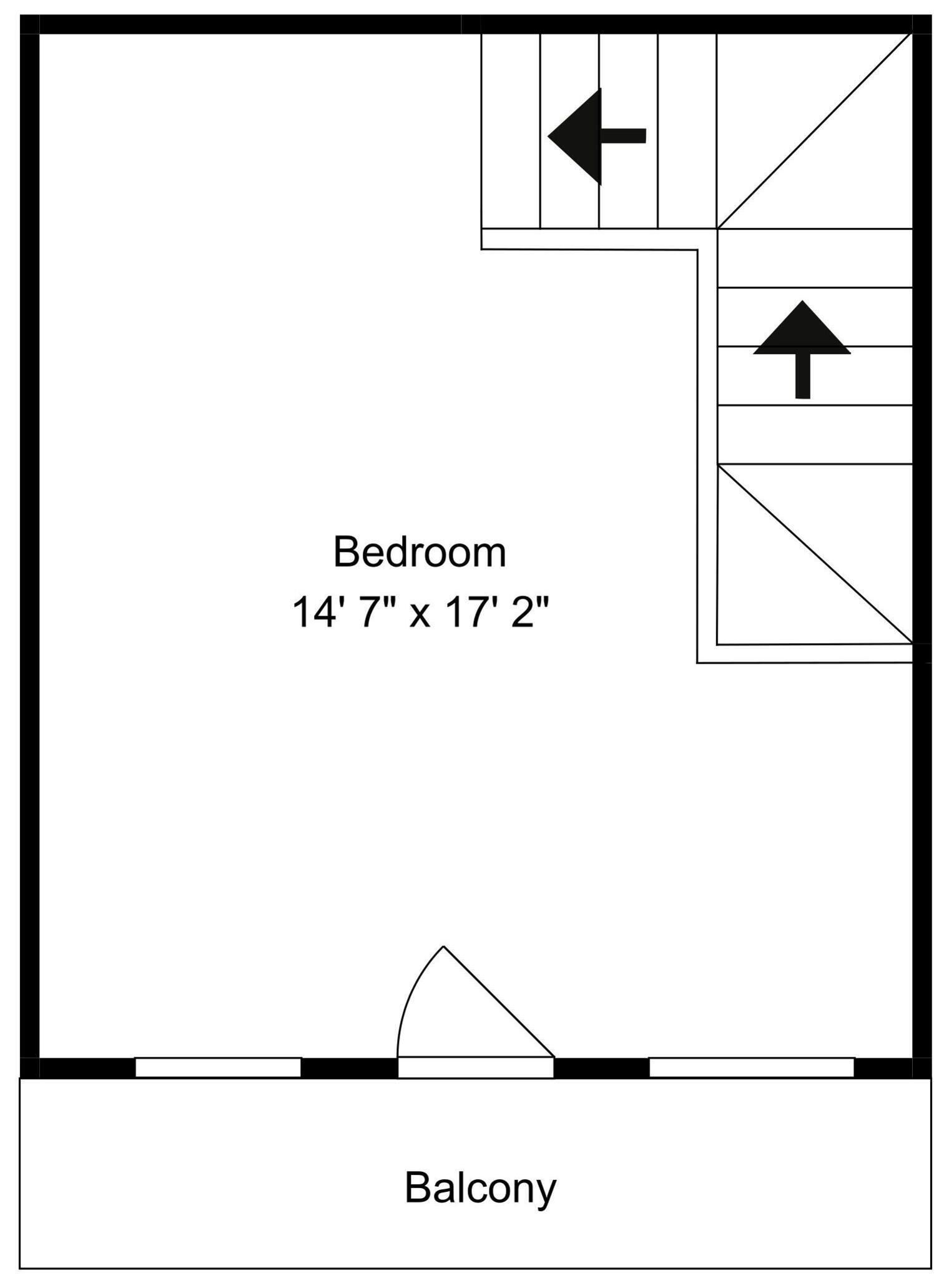 A bedroom measuring 14' 7' x 17' 2' with a balcony.