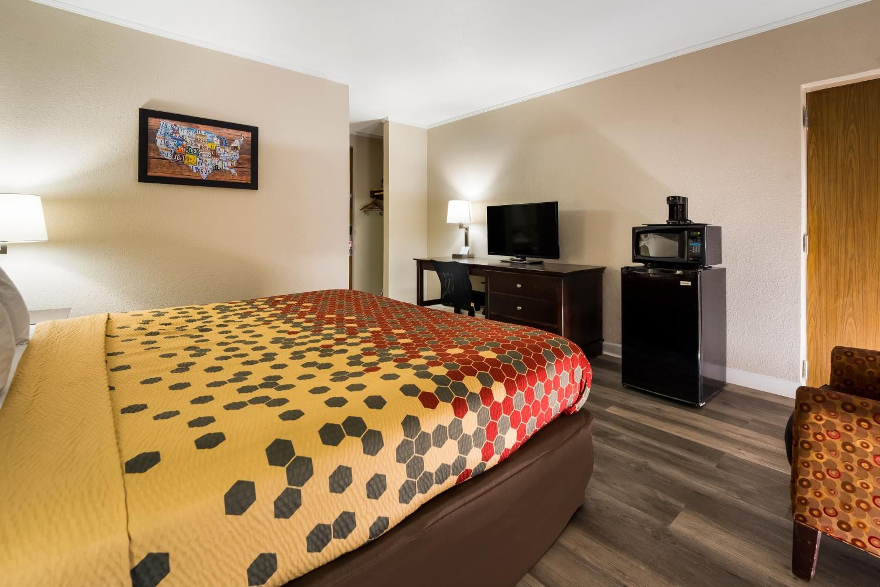 Settle in with a comfy bed, TV, and easy snacks.