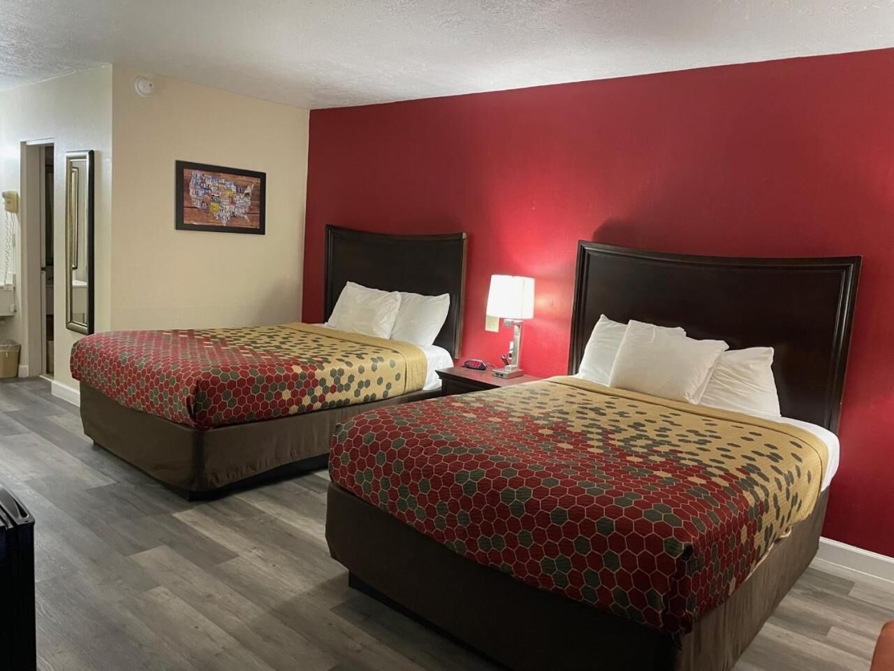 Recharge after adventures with in-room entertainment and easy storage.