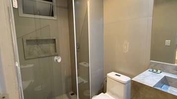 Shower, towels, soap, shampoo