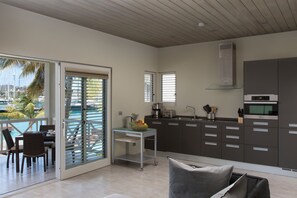 Private kitchen - Condo Style Waterfront Suites overlooking Falmouth Harbour marina (English Harbour Town)