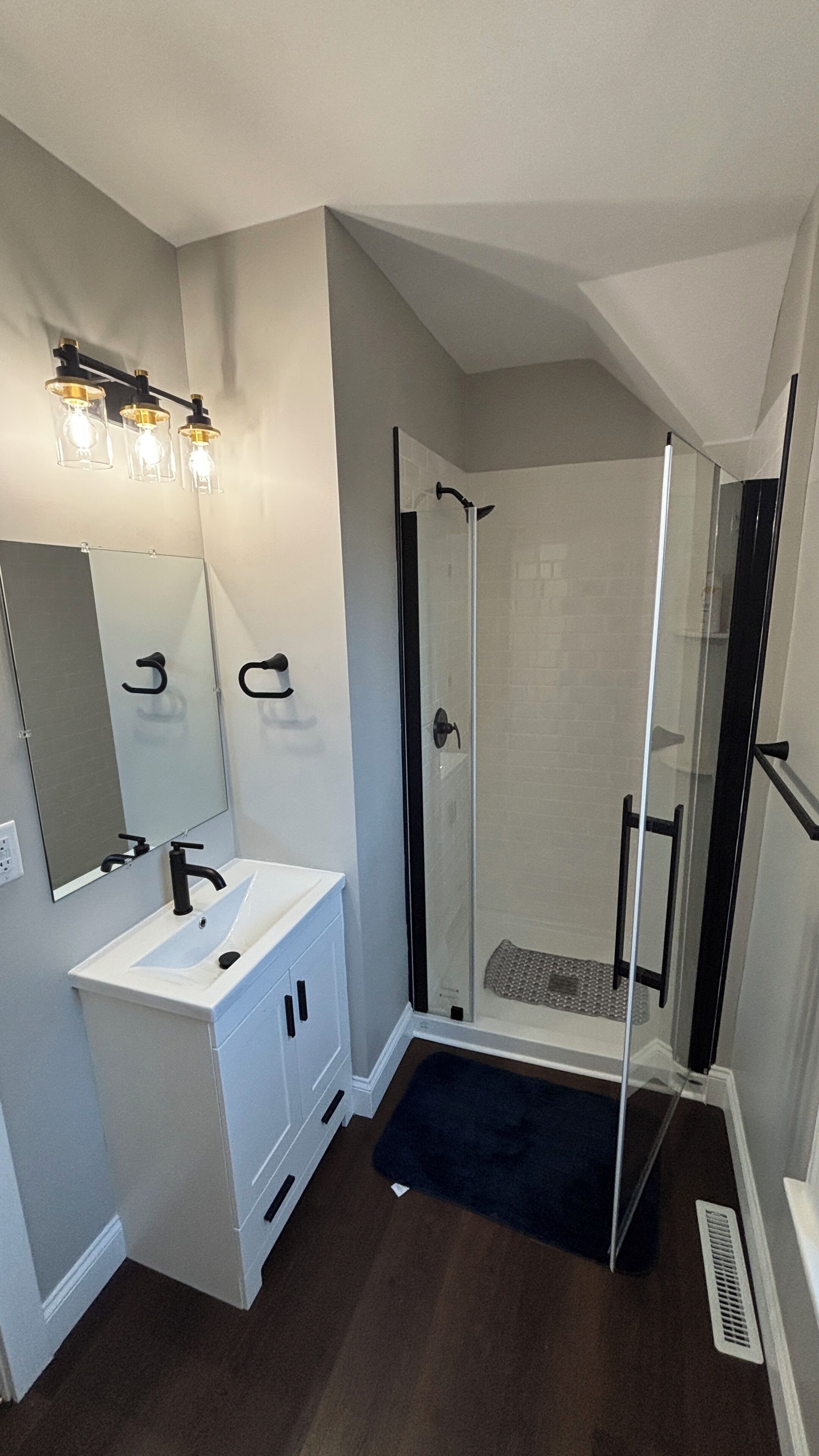 Shower, towels, soap, toilet paper