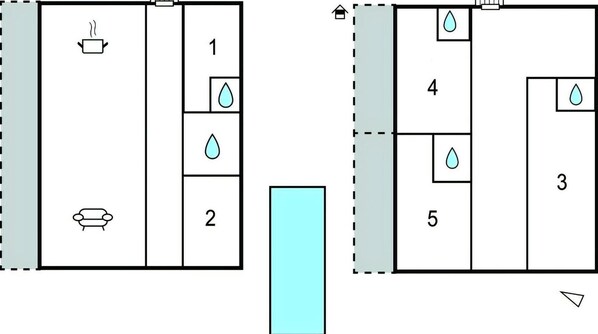 A hotel room layout with a bed, a sofa, and a kitchenette area. - Cozy home in Donji Humac (Donji Humac)
