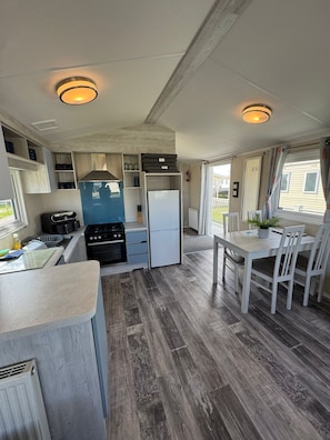 Fridge, microwave, oven, stovetop - Fantasy Island Resort,  The Atlas Pearl with Private Hot Tub - Eastgate D6 (Ingoldmells)