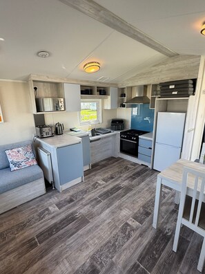Fridge, microwave, oven, stovetop - Fantasy Island Resort,  The Atlas Pearl with Private Hot Tub - Eastgate D6 (Ingoldmells)
