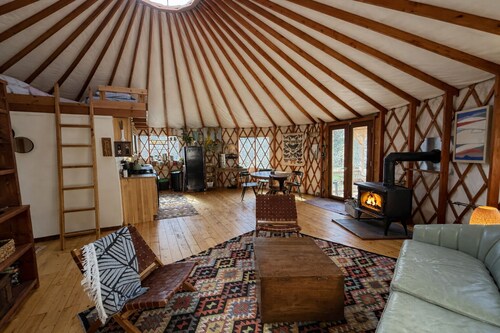Secluded Off-Grid Yurt with Forest Access, Orchard & Gardens