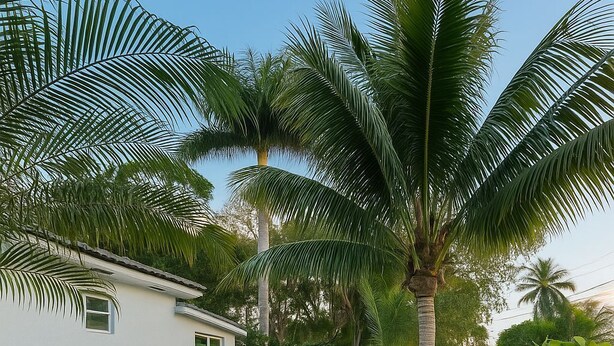 A backyard with a putting green, a small shed, and a house with a white exterior. - Paradiso Shores (Miami)