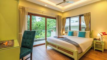 Vila luxo, sacada, vista para o jardim