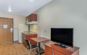 Fridge, microwave, stovetop, toaster