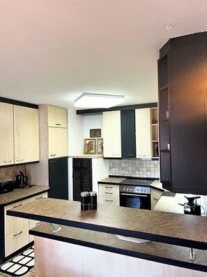 Microwave, oven, stovetop, dishwasher - Large 3 bedroom apartment with balcony, WLAN & parking space (Satteldorf)