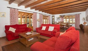 TV, fireplace - Villa 'Hostalet' with Mountain View, Wi-Fi and Air Conditioning (Illes Balears)