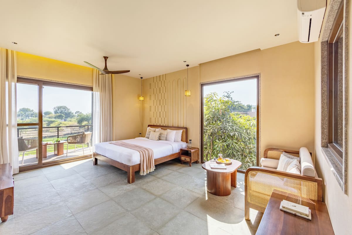 奢华别墅, 阳台, 庭院景观