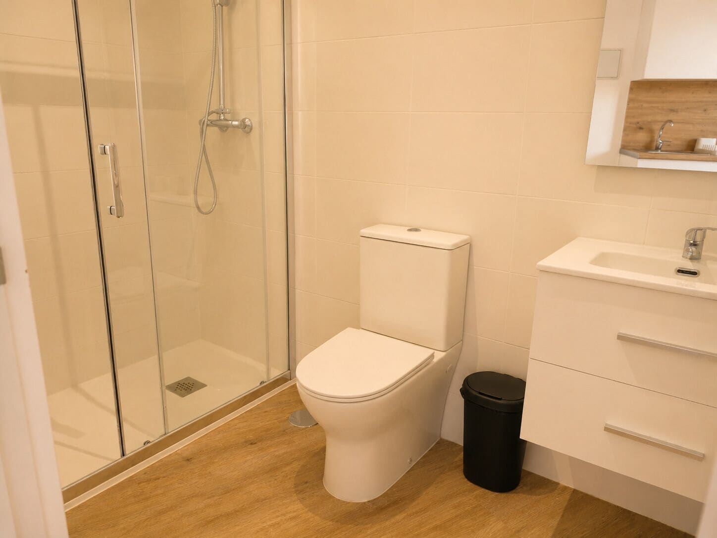 Shower, towels, toilet paper