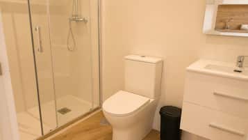 Shower, towels, toilet paper