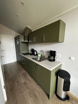 Frigorífico, microondas, placa de cocina y lavavajillas