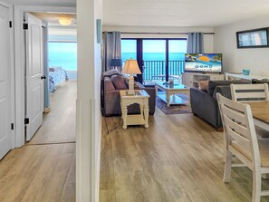 Living area - Oceanfront 3 bedroom corner condo with panormaic ocean, indoor pool and bay views! MB701 (Ocean City)