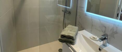 Hair dryer, soap, toilet paper