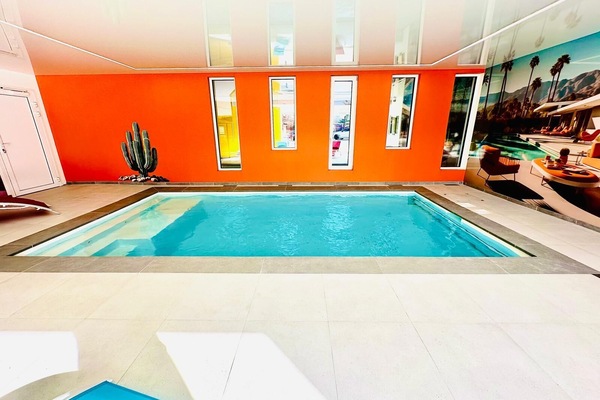 Indoor pool, open 9:00 AM to 9:00 PM, sun loungers