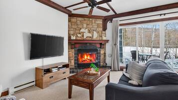 TV, fireplace