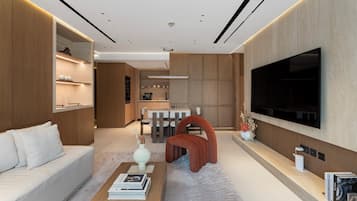 Deluxe appartement, 2 slaapkamers, balkon, uitzicht op meer | Woonruimte