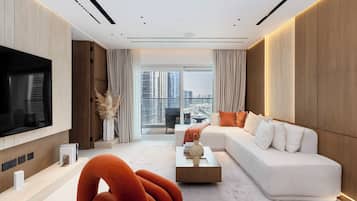 Deluxe appartement, 2 slaapkamers, balkon, uitzicht op meer | Woonruimte