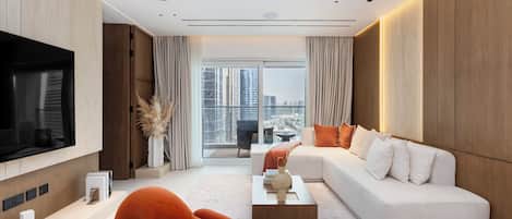 デラックス アパートメント 2 ベッドルーム バルコニー レイクビュー | リビング エリア