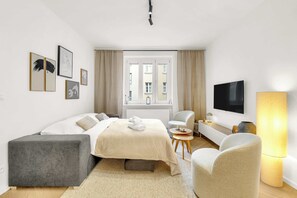 Desk, iron/ironing board, WiFi, bed sheets - Quiet Central Apartment on Dunajská - Up to 6 Guests (Bratislava - Old Town)