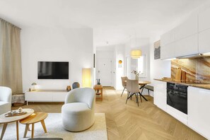 TV, offices - Quiet Central Apartment on Dunajská - Up to 6 Guests (Bratislava - Old Town)