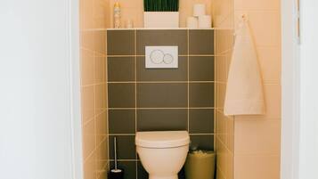 Shower, hair dryer, shampoo