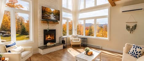 Fernseher, Kamin, Stereoanlage
