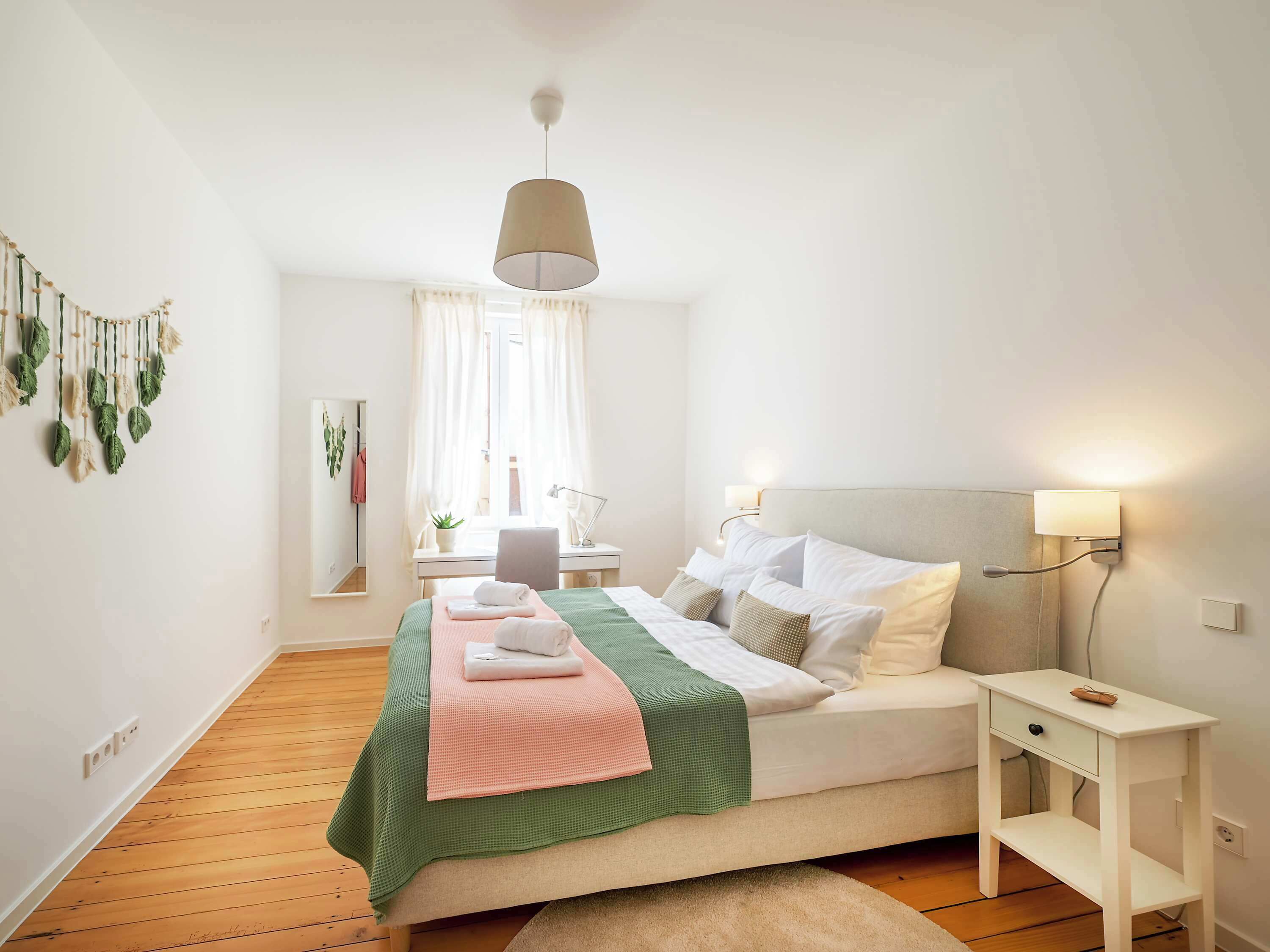 2 bedrooms, desk, iron/ironing board, travel cot