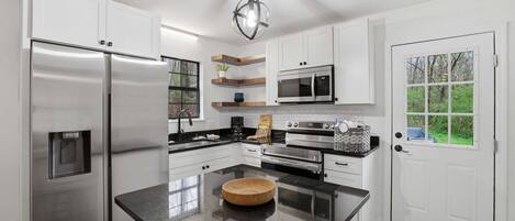 Fridge, microwave, oven, dishwasher