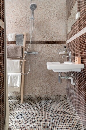 Ducha, secador de pelo, shampoo