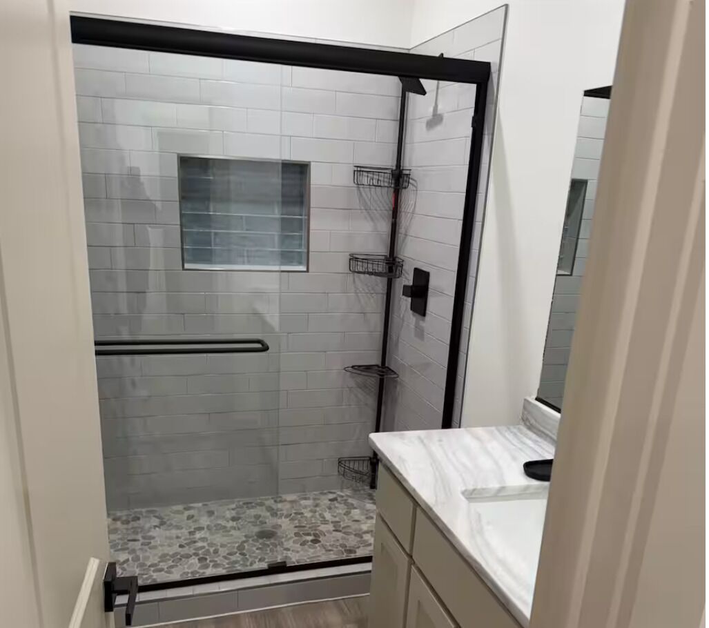 Shower, towels, soap, shampoo