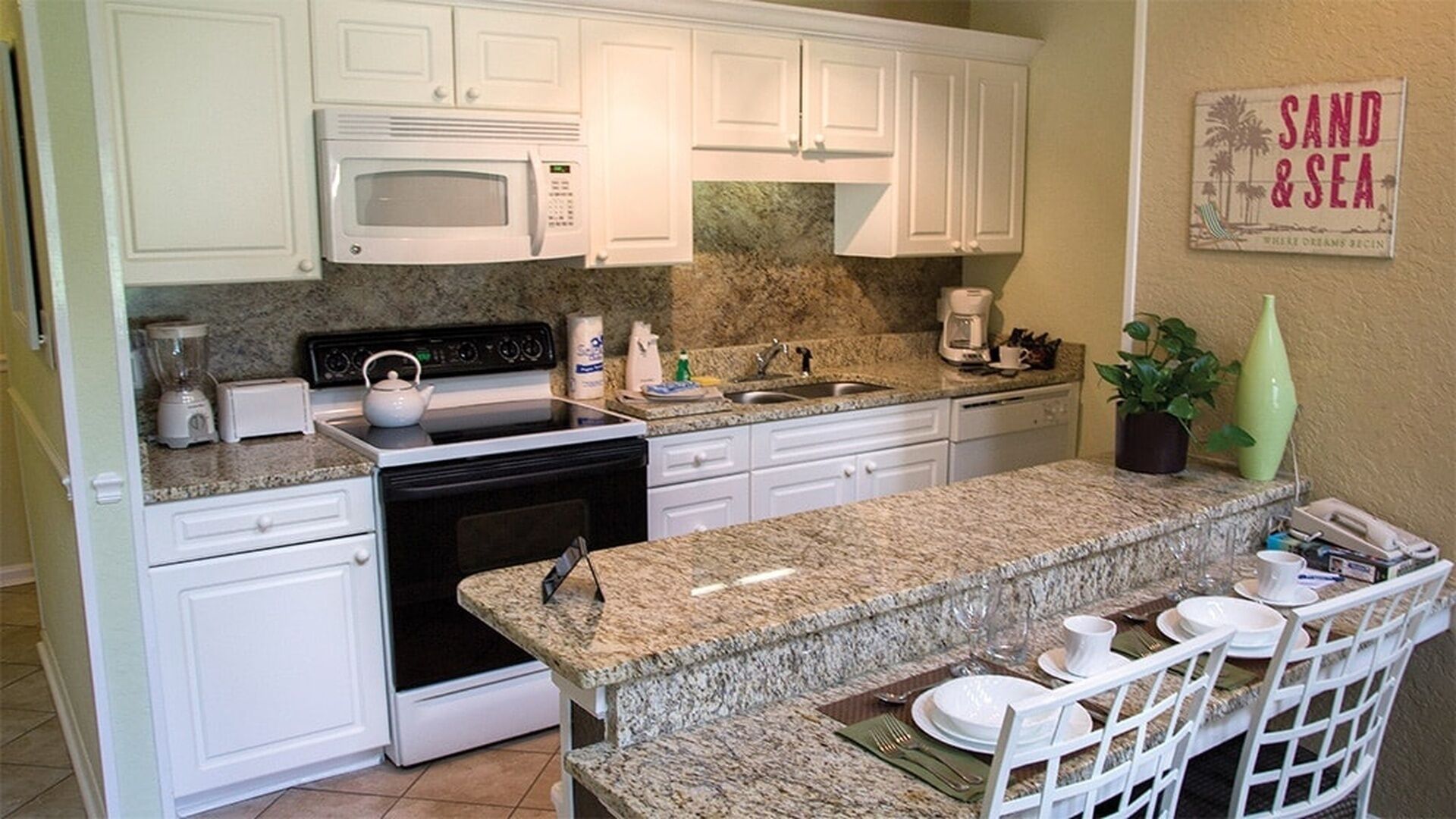 Fridge, microwave, oven, dishwasher