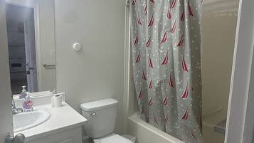 Hair dryer, towels, toilet paper