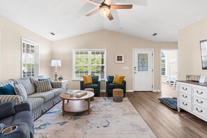 Living area - Experience Oak Island at Stitch by the Sea, a cozy 3-bedroom retreat for 10. (Oak Island)