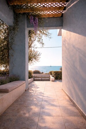 Terrace/patio - 3-bedroom villa in serene Rhodes with cool AC breeze (Rhodes)