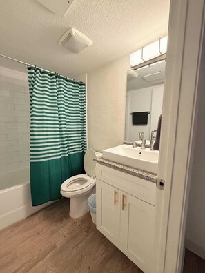 Shower, hair dryer, shampoo - [54] ATX Studio: 1 Queen, Access to Gym & Laundry (Austin)