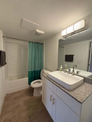 Shower, hair dryer, shampoo - [03] ATX Studio: 1 Queen, Dog Park, Laundry Access (Austin)