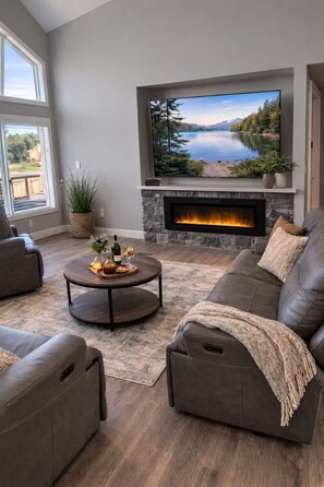 TV, fireplace, offices - Beach House by Castle Rock Lake (New Lisbon)