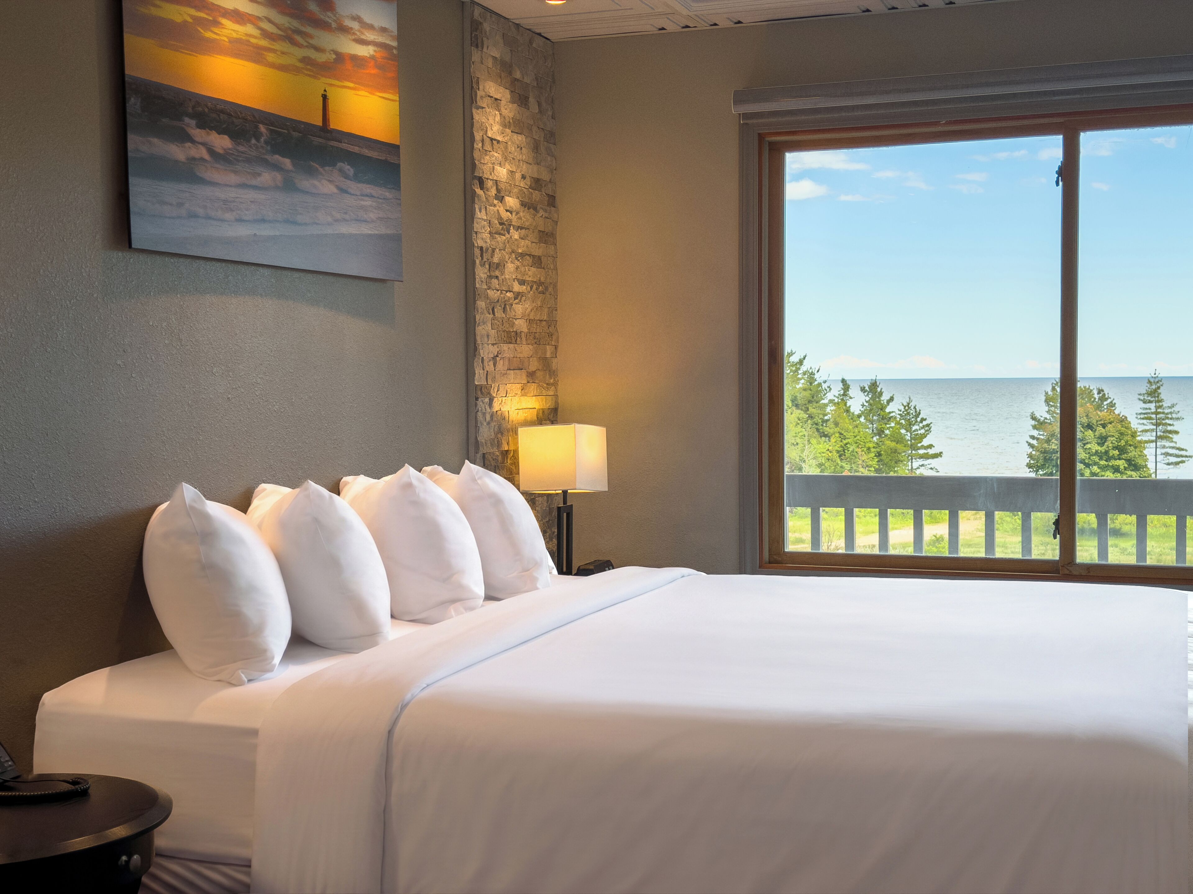 Room, 1 King Bed, Lake View | Desk, laptop workspace, iron/ironing board, free WiFi