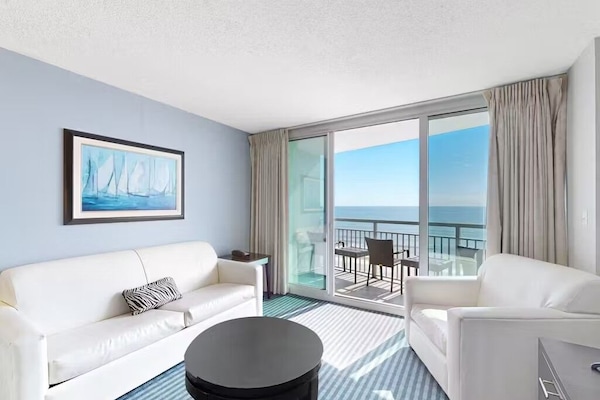 Modern beach front condo living area
